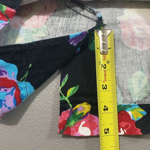 Vintage TANGIBLES Skirt Denim Floral Pleated Midi 1990s Womens 7 8 Black Bright - Picture 6 of 12